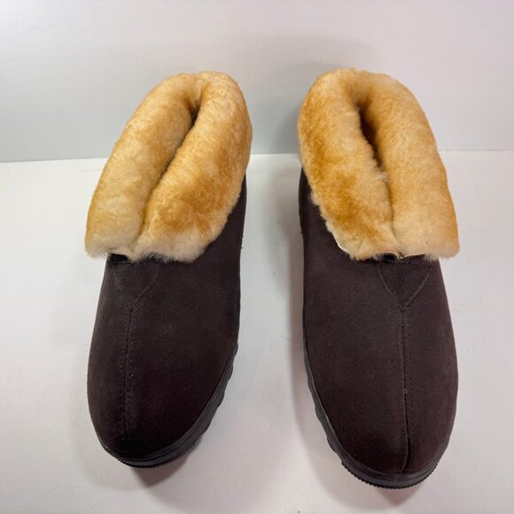 Great Northwestern Men's Brown Suede Leather Shearling Slip On Slippers sz 11 - Picture 9 of 11